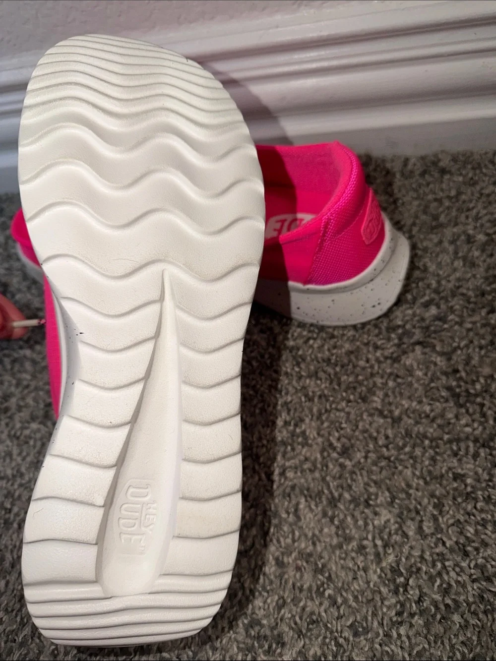 Hey Dude Women's Slip-On Sneakers in Hot Pink with Speckled White Sole - Picture 6 of 7